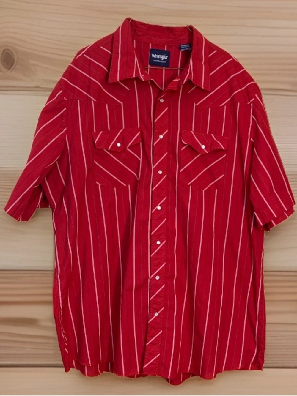 Vintage Wrangler Men’s Red Striped Pearl Snap Short-Sleeve Western Shirt 2XLT